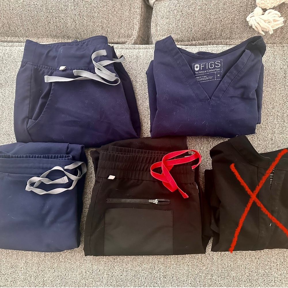 Bundle box of Figs scrubs - 3 pants, 1 top